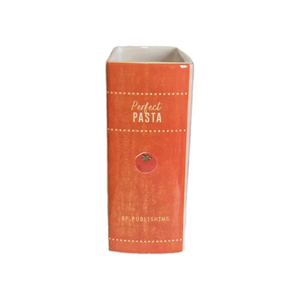 New Orange & White Stripped Perfect Pasta Book Country Kitchen Utensil Holder
